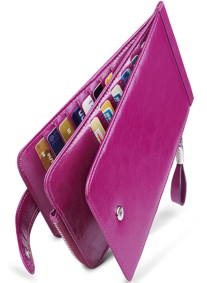 Huztencor Wallet for Women RFID Blocking Leather Credit Card Holder Card Wallet Card Cases Slim Multi Card Organizer Protector Long Wallet Purse Clutch with ID Window Oil Wax Leather Purple - Image 1