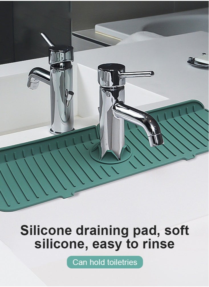 Perfii Silicone Faucet Absorbent Mat -  Water Catcher Sink Draining Pad with Handle Drip Catcher Tray for Kitchen and Bathroom Sinks  - Image 5