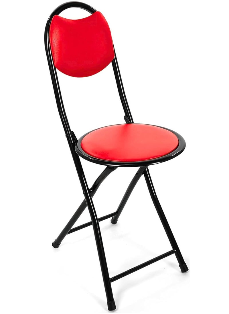 ECVV Premium Foldable Metal Chair | Cushioned Seat & Backrest | Space-Saving Design | Comfortable & Durable for Home, Office, Dining, Conference & Outdoor | Red  - Image 1