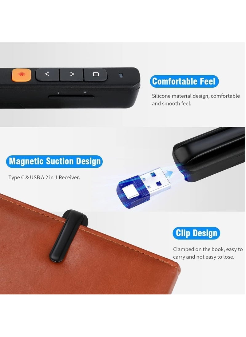 Verci - Wireless Presenter Remote Wireless Presentation Clicker Type C & USB A 2 in 1 Laser Pointer Volume Control PowerPoint Presentations For Cats Mac Office Computer PPT - Image 1