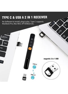 Verci Wireless Presenter Remote Wireless Presentation Clicker Type C & USB A 2 in 1 Laser Pointer Volume Control PowerPoint Presentations For Cats Mac Office Computer PPT  - Image 4
