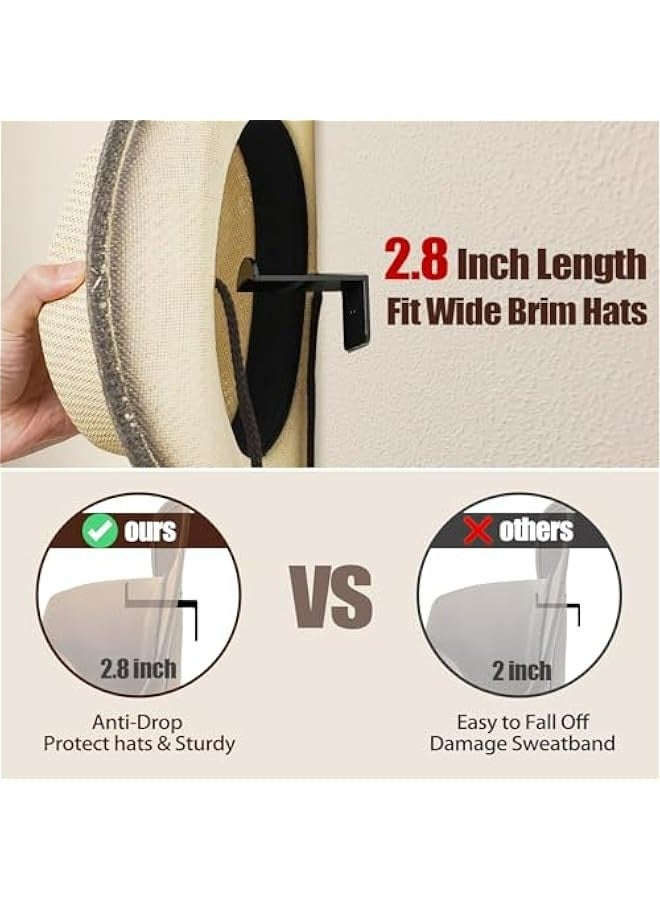 8 Pack Black Cowboy Hat Rack for Wall - Strong Adhesive Organizer Baseball Caps Western Room Decor - Image 3