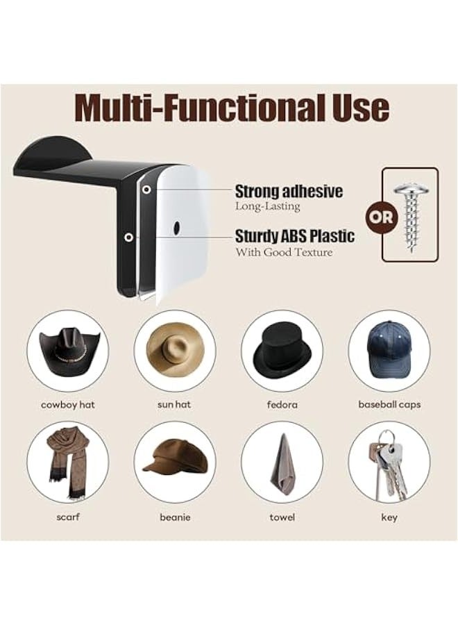 8 Pack Black Cowboy Hat Rack for Wall - Strong Adhesive Organizer Baseball Caps Western Room Decor - Image 4