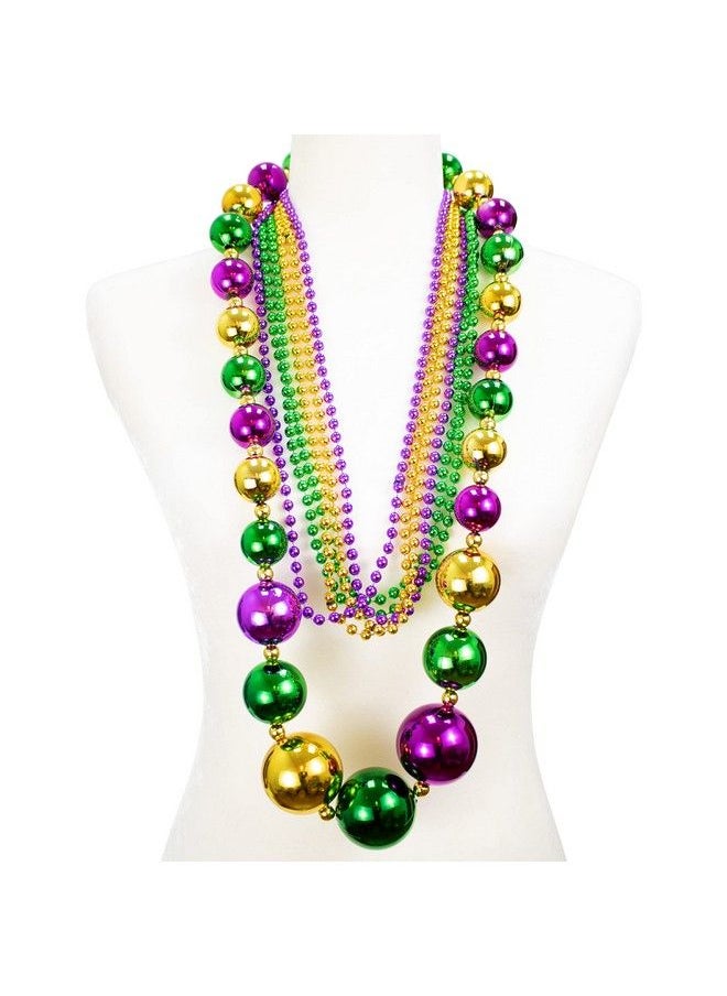 GiftExpress Mardi Gras 46” Jumbo Ball Bead Necklaces And 33” 7Mm Assorted Metallic Color Beaded Necklaces Bundle Set For Party Favors Mardi Gras Festivals Mardi Gras Parades  - Image 1