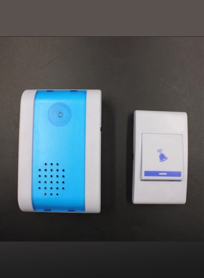 Wireless doorbell in white and blue with a sleek and modern design. Operates with wireless technology for easy installation and use - Image 1