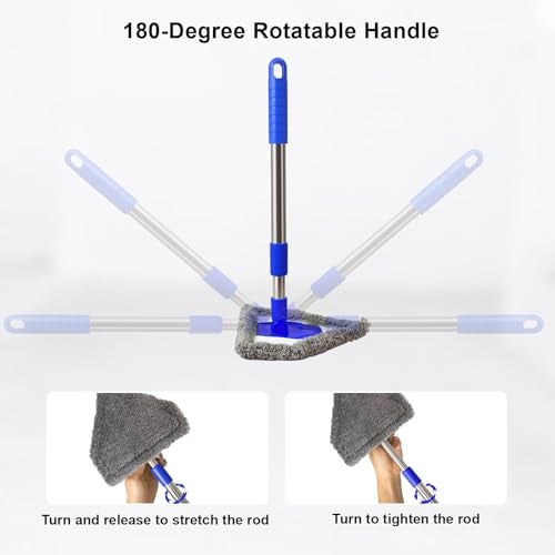 Conliwell Windshield Squeegee Car Cleaning Tool, Equipped with 4 Reusable and Washable Ultra-Fine Fiber Pads, 13-16.7 inches Extendable Handle Can Rotate 180° Suitable for Car Glass and Household Windows - Image 2