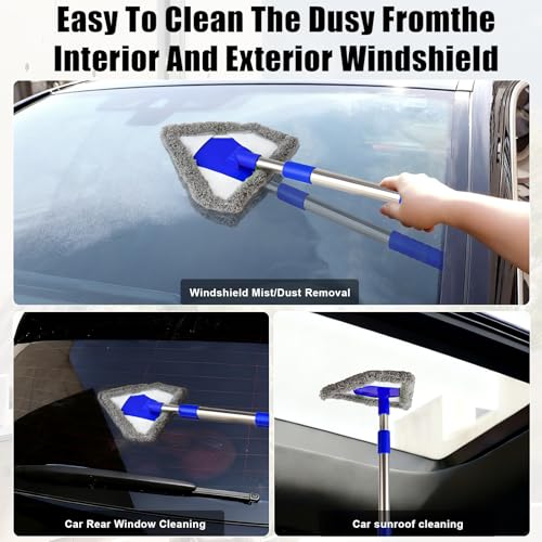 Conliwell Windshield Squeegee Car Cleaning Tool, Equipped with 4 Reusable and Washable Ultra-Fine Fiber Pads, 13-16.7 inches Extendable Handle Can Rotate 180° Suitable for Car Glass and Household Windows - Image 5