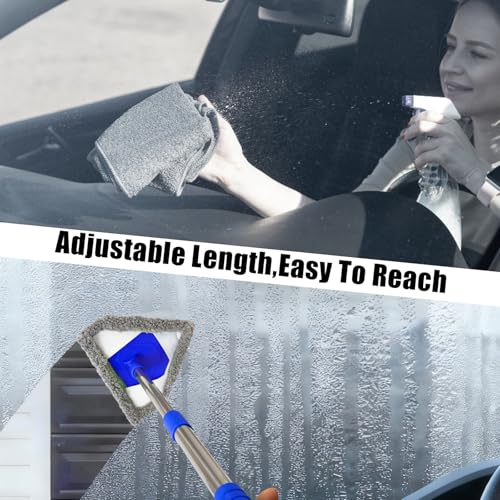 Conliwell Windshield Squeegee Car Cleaning Tool, Equipped with 4 Reusable and Washable Ultra-Fine Fiber Pads, 13-16.7 inches Extendable Handle Can Rotate 180° Suitable for Car Glass and Household Windows - Image 4