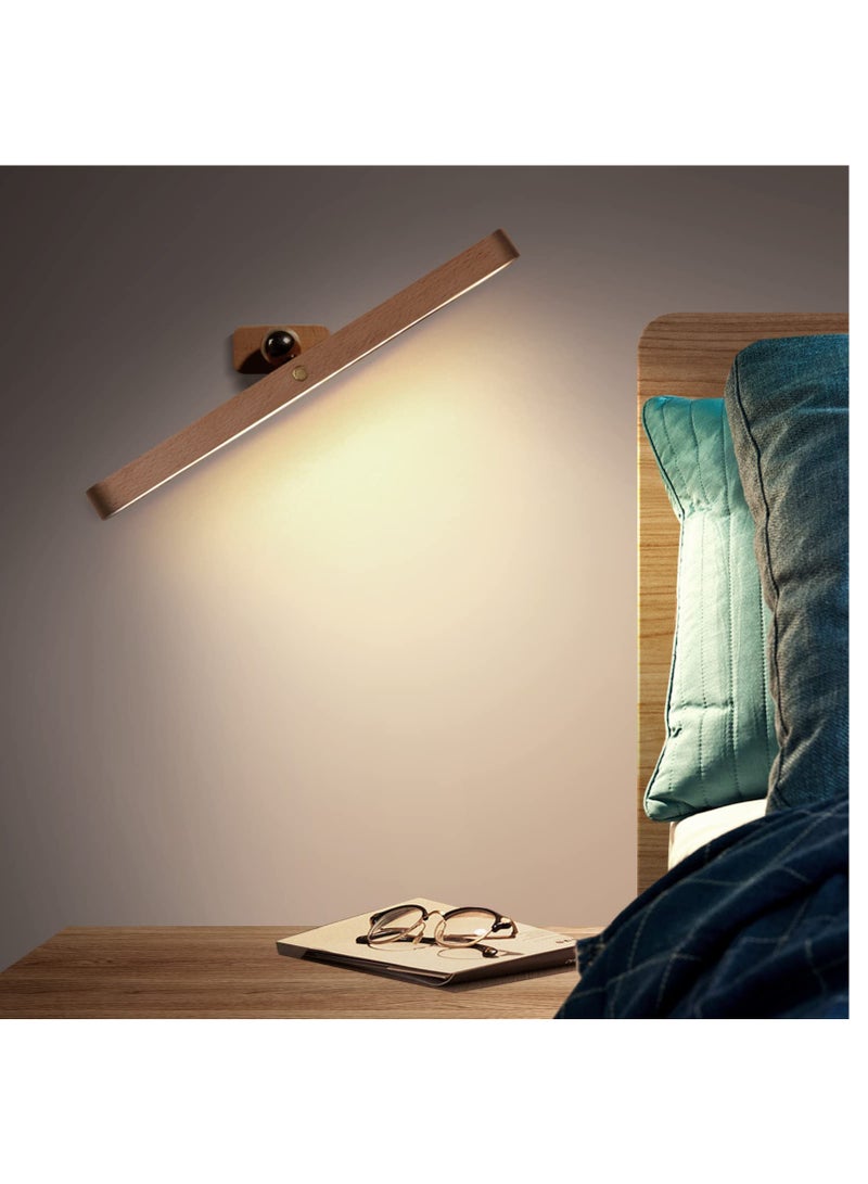 Led Wooden Wall Lamp, 360° Rotatable Magnetic Light Battery Operated Wall Lights USB Rechargeable Dimmable Led Night Light for Reading Light, Makeup Light and Household Lighting - Image 1