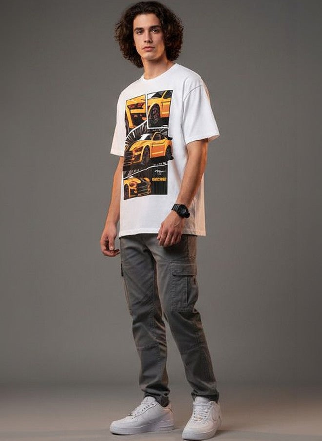 OUTLAWS Men's Graphic Printed Oversized T-Shirt in White | Color Lock Technology | No Shrinkage | Soft, Breathable & Comfortable Casual Streetwear - Image 3