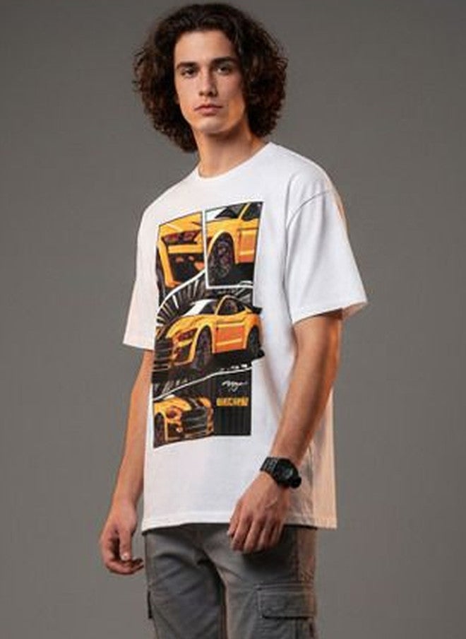 OUTLAWS Men's Graphic Printed Oversized T-Shirt in White | Color Lock Technology | No Shrinkage | Soft, Breathable & Comfortable Casual Streetwear - Image 1