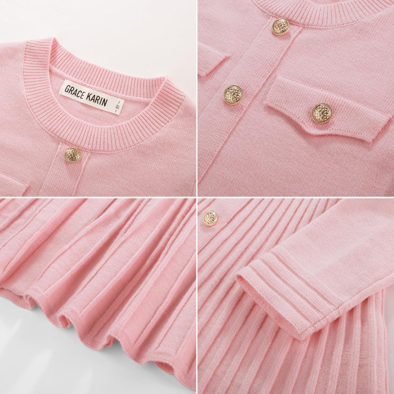 GRACE KARIN Girls Sweater Fall Dress Long Sleeve Knit Pleated A-Line Casual Winter Pink Formal Kids Tween Midi Dresses Size 10-12 - Image 4