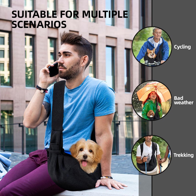 ARZQUT Dog Carrier Sling - Reversible Puppy Carrier Purse with Storage Pocket, Hand-Free Dog Sling Carrier for Carry Small Dogs and Cats, Travel Safety Harness, Dog and Cat Harness(Black) - Image 2