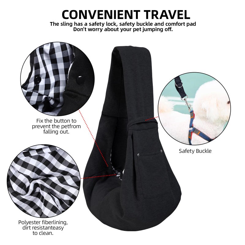 ARZQUT Dog Carrier Sling - Reversible Puppy Carrier Purse with Storage Pocket, Hand-Free Dog Sling Carrier for Carry Small Dogs and Cats, Travel Safety Harness, Dog and Cat Harness(Black) - Image 4