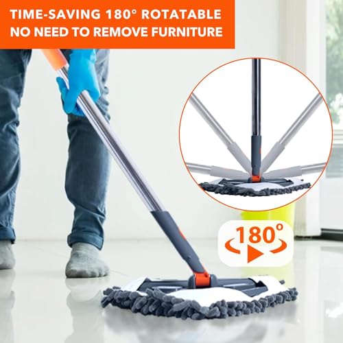 Clefairy Long Handle Wall Mop 75 Inch, Wall Cleaner Ceiling Duster Extension Pole 39" to 75", 360° Rotatable Baseboard Wall Window Duster, Dry Dust /Wet Wash Cleaning Tool with 2 Replacement Pads - Image 2