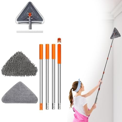 Clefairy Long Handle Wall Mop 75 Inch, Wall Cleaner Ceiling Duster Extension Pole 39" to 75", 360° Rotatable Baseboard Wall Window Duster, Dry Dust /Wet Wash Cleaning Tool with 2 Replacement Pads - Image 1