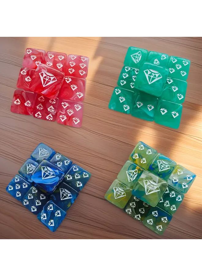 6 قطع من النرد الأكريليك ماسي الشكل 16 ملم بالأصفر والأزرق والأبيض لمجموعات الألعاب والحفلات - Image 2