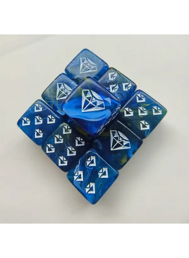 6 قطع من النرد الأكريليك ماسي الشكل 16 ملم بالأصفر والأزرق والأبيض لمجموعات الألعاب والحفلات - Image 5