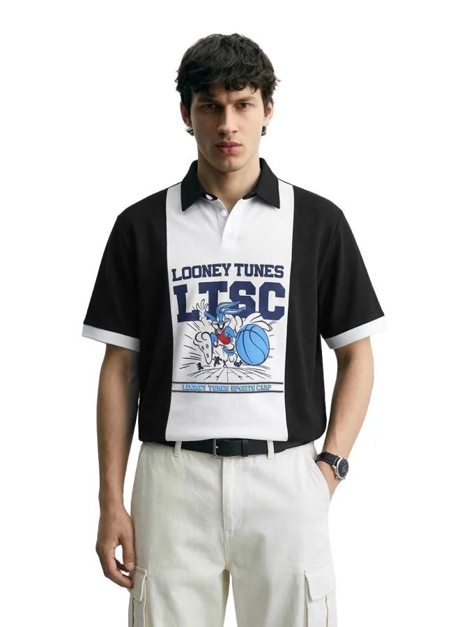 ذا انديان كراج كو Men Boxy Fit Looney Tunes Printed Polo Neck Half Sleeves Polo T-Shirt