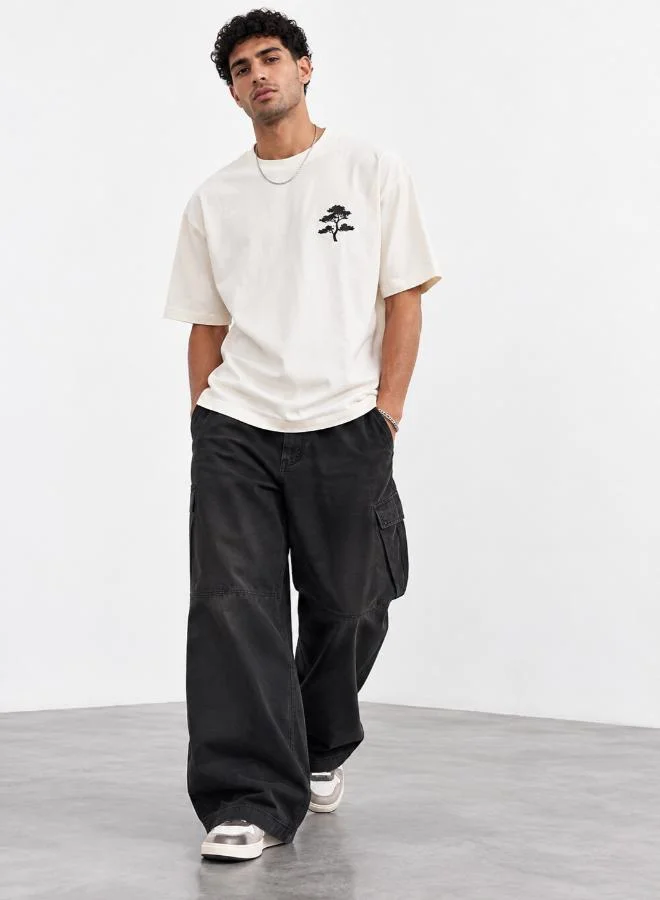 سفنتي فايف Oversized drop shoulder mountain graphic back print T-shirt
