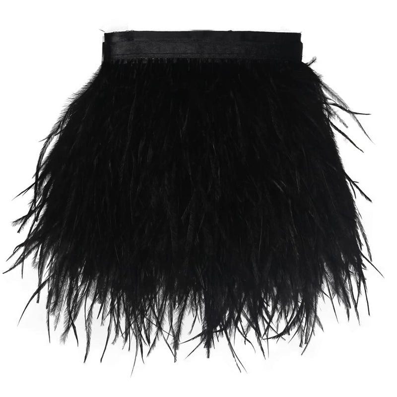 AMZTKDIY Ostrich Feathers Sewing Fringe Trim Ribbon for Crafts Clothes Accessories Latin Wedding Dress DIY 25 Yards 34inch Width 2 Yards Black 