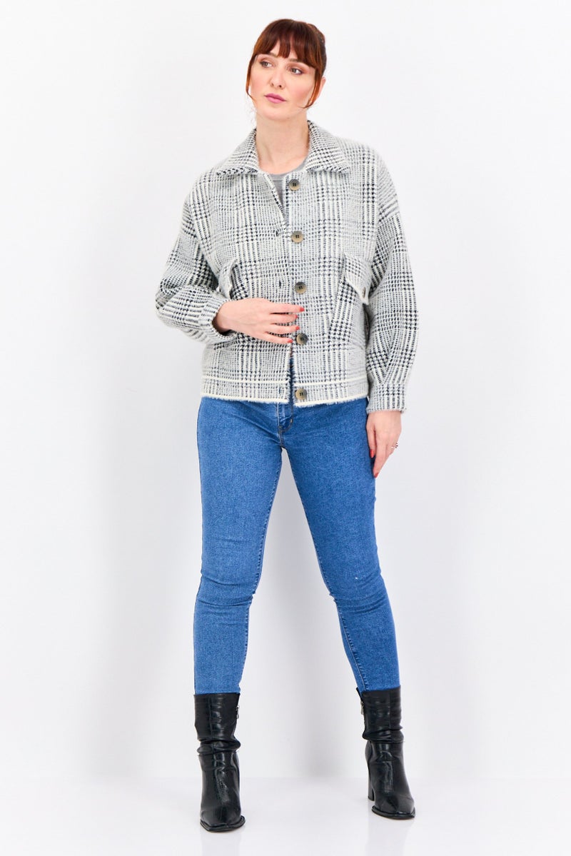 Sage The Label Women Houndstooth Print Shirt Jackets, Ivory - Image 3