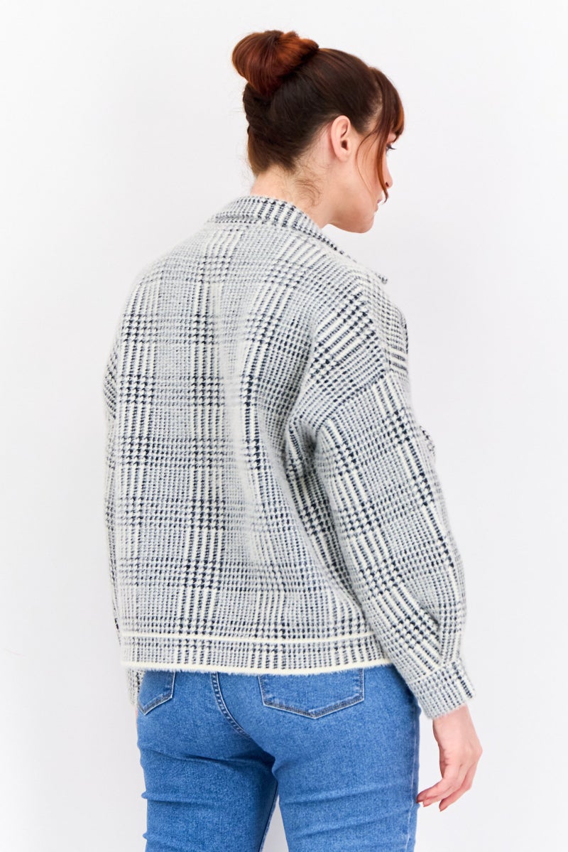 Sage The Label Women Houndstooth Print Shirt Jackets, Ivory - Image 2