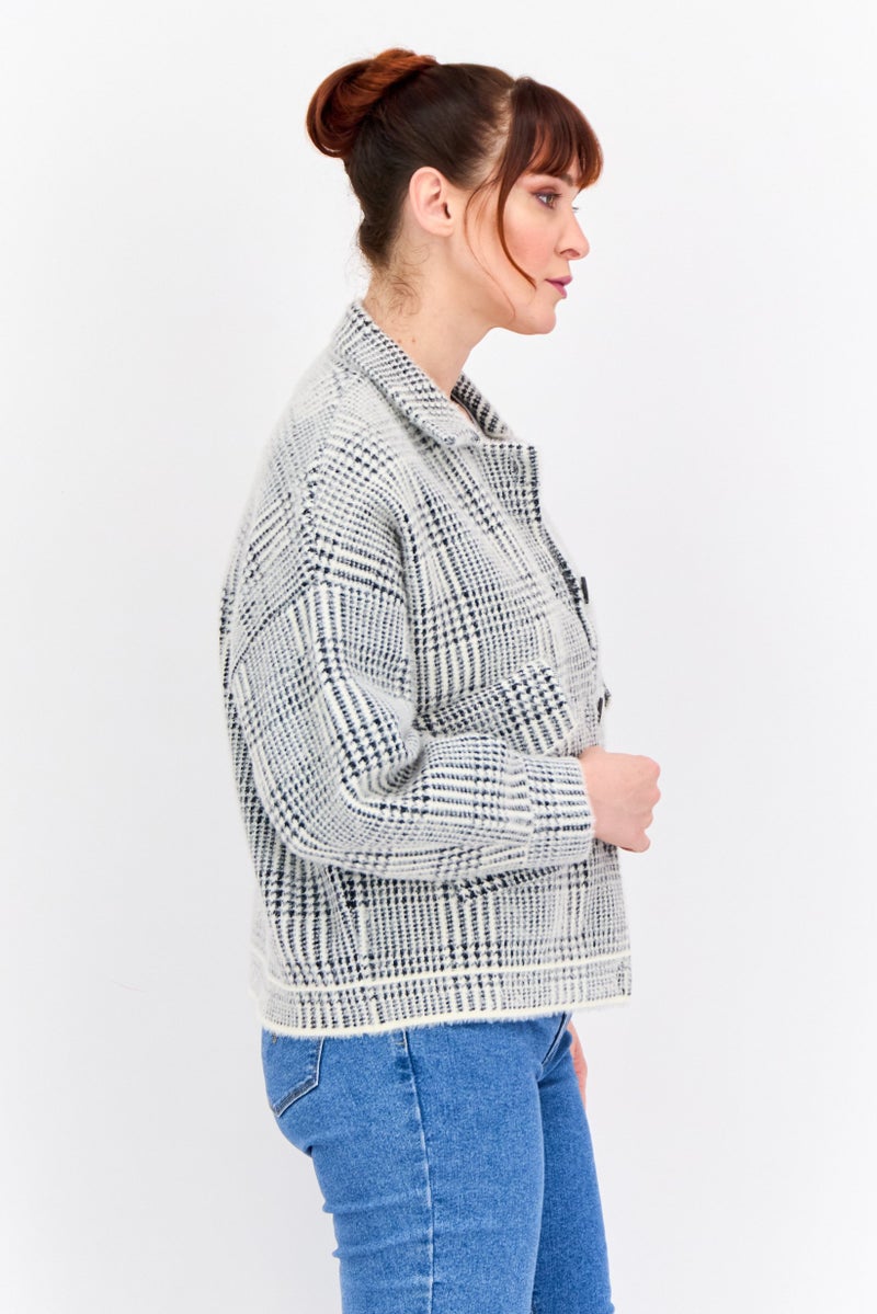 Sage The Label Women Houndstooth Print Shirt Jackets, Ivory - Image 4