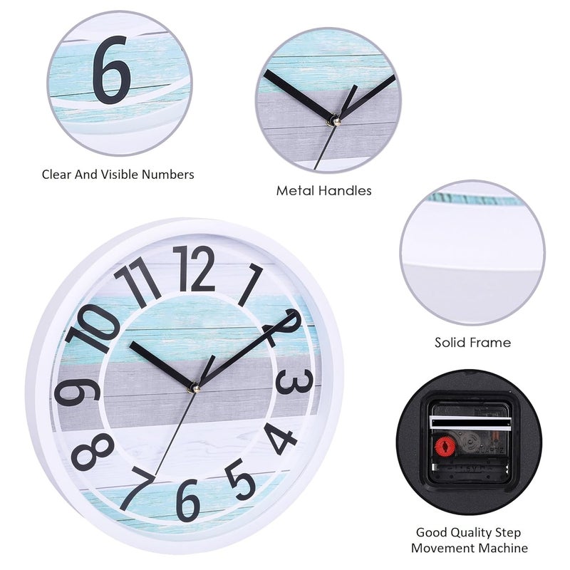 UmI. Umi 12 Inches Step Movement Quartz Round Designer Plastic Wall Clock for Home Kitchen Bedroom Hall Living Room Office 126_WFF_White - Image 2