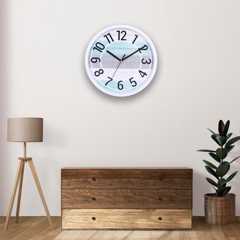UmI. Umi 12 Inches Step Movement Quartz Round Designer Plastic Wall Clock for Home Kitchen Bedroom Hall Living Room Office 126_WFF_White - Image 3