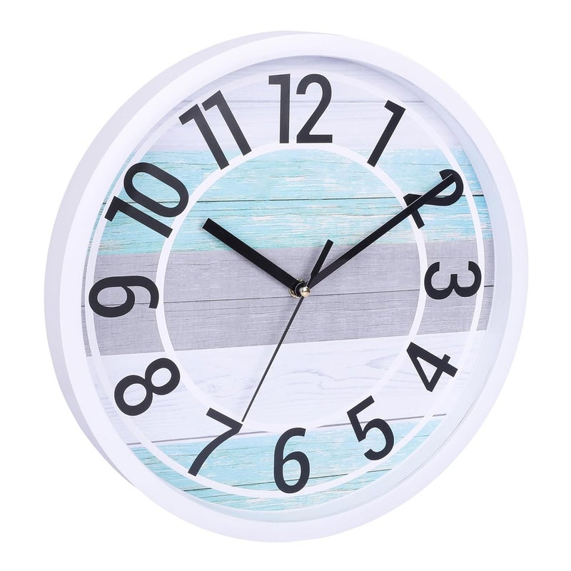 UmI. Umi 12 Inches Step Movement Quartz Round Designer Plastic Wall Clock for Home Kitchen Bedroom Hall Living Room Office 126_WFF_White - Image 4