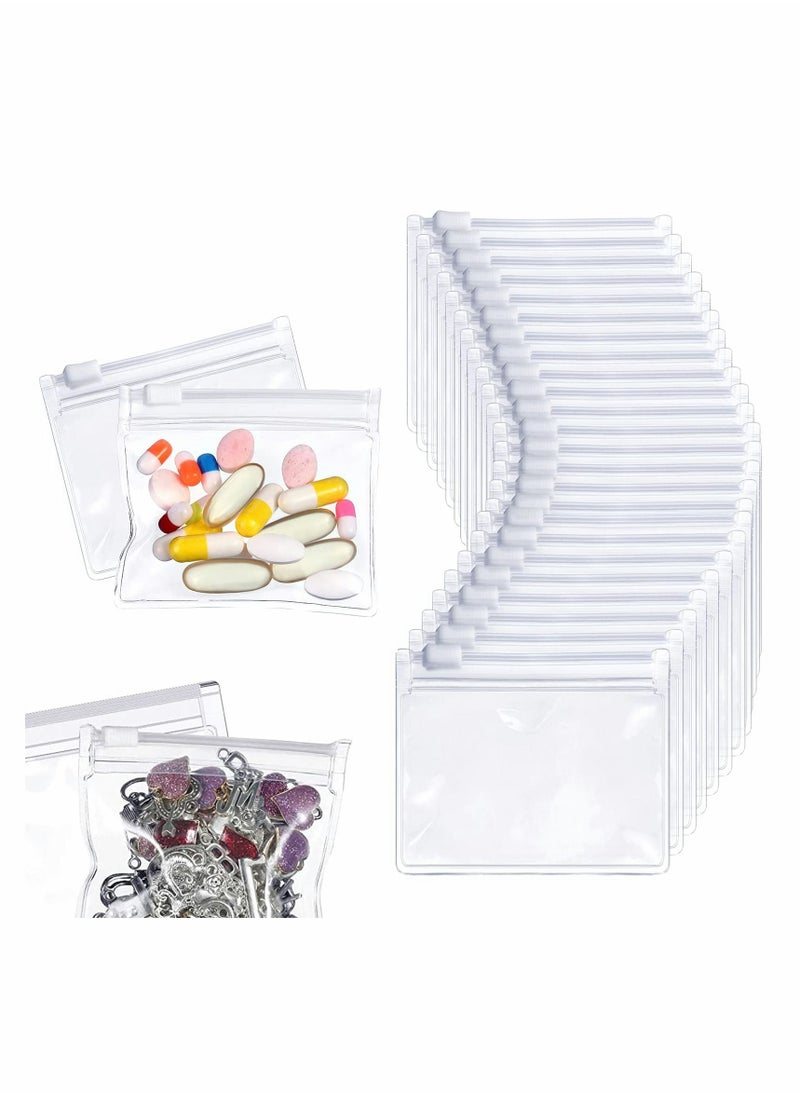 Y&D Small Storage Bags with Zippered 24 Pcs Reusable Pill Baggies Clear Plastic  - Image 1