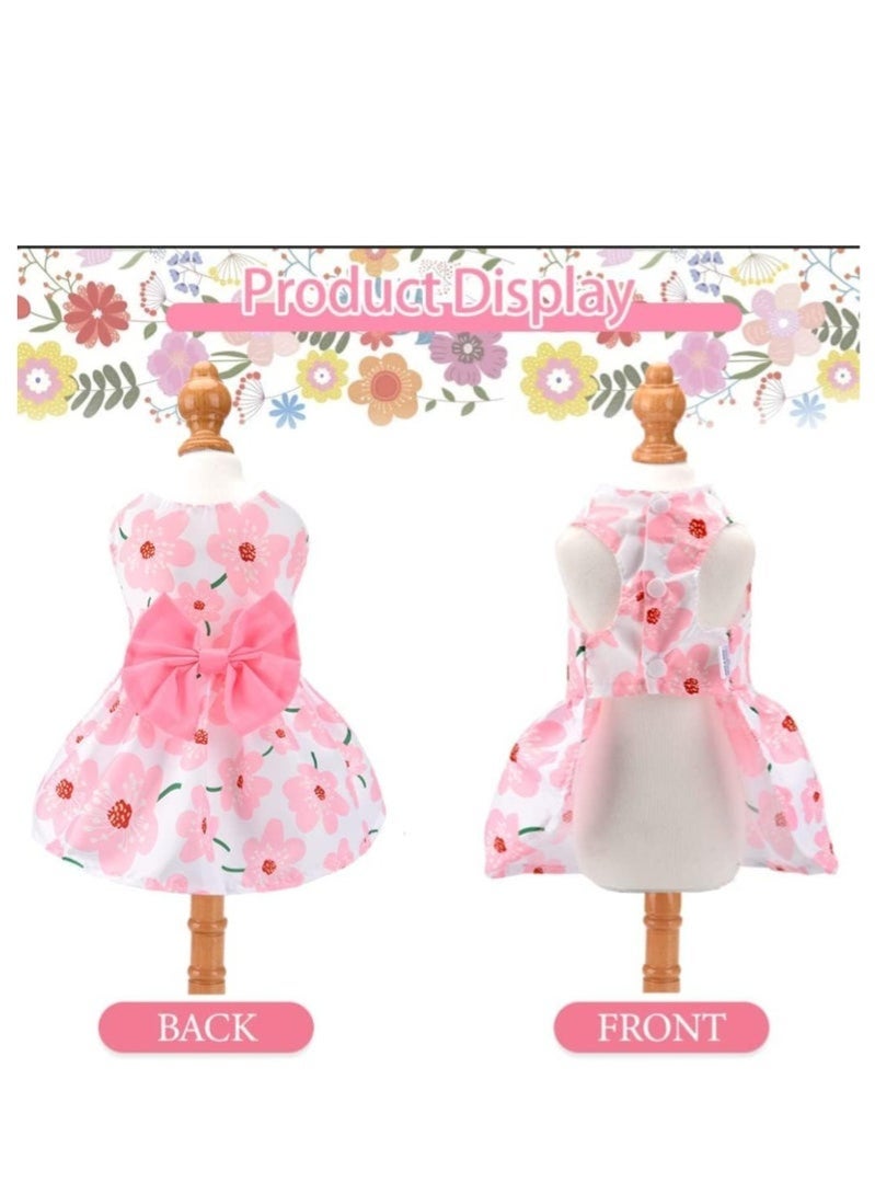 Cute Floral Dog Dress with Bow, Summer Pet Dress for Small Dogs & Cats, Puppy Outfit for Party, Birthday & Daily Wear - Image 3
