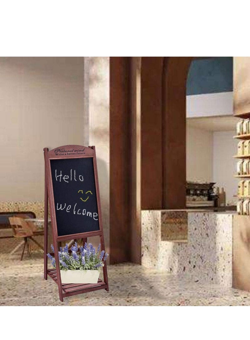 LINGWEI Wooden Hand Writing Black Board Drawing Board with Flower Pot Holder Free Standing Display Stand Chalk Board Ideal For Restaurants Menu Wedding Party - Image 2