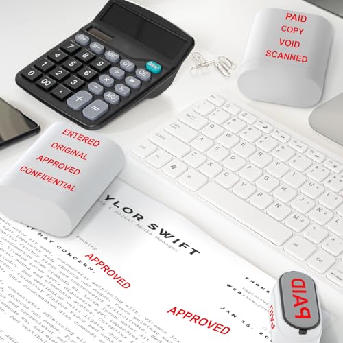 WAHXIAOSW 8-in-1 Office Stamps - Self-Inking Office Stamp Set for Paid, Copy, Void, Scanned, Entered, Original, Approved, and Confidential Stamps for Office Message Supplies - Red Ink (Office Stamps) - Image 5