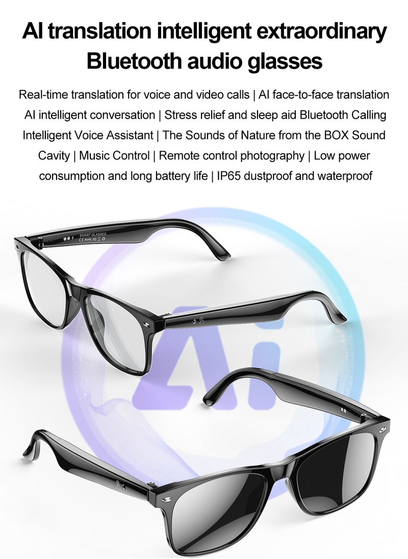 AI Smart Glasses Bluetooth Audio Translator – Real-Time Video & Voice Translation, AI Q&A, Sleep Aid, Music Control, Bluetooth Call, IP65 Waterproof, 163 Languages, 22-Hour Battery Life