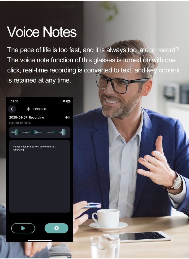 AI Smart Glasses Bluetooth Audio Translator – Real-Time Video & Voice Translation, AI Q&A, Sleep Aid, Music Control, Bluetooth Call, IP65 Waterproof, 163 Languages, 22-Hour Battery Life