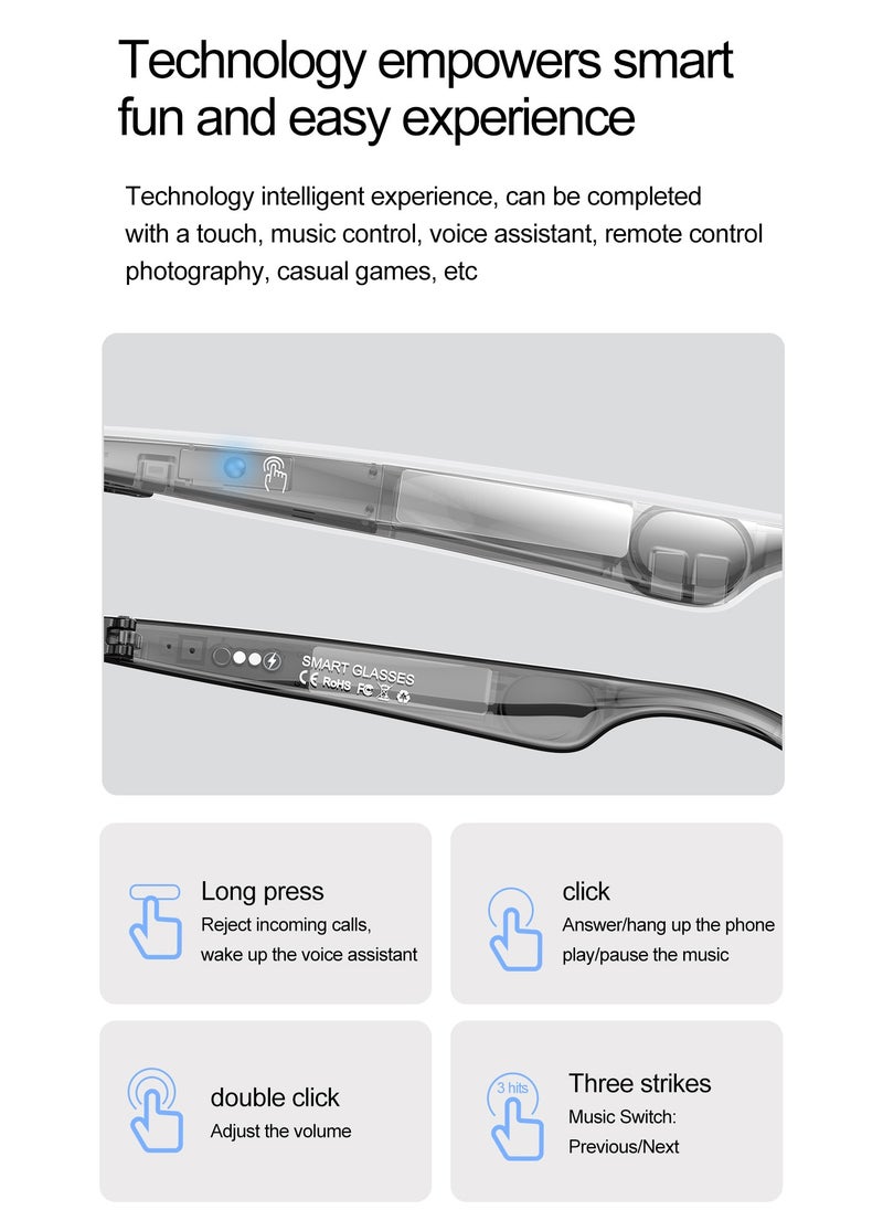 AI Smart Glasses Bluetooth Audio Translator – Real-Time Video & Voice Translation, AI Q&A, Sleep Aid, Music Control, Bluetooth Call, IP65 Waterproof, 163 Languages, 22-Hour Battery Life