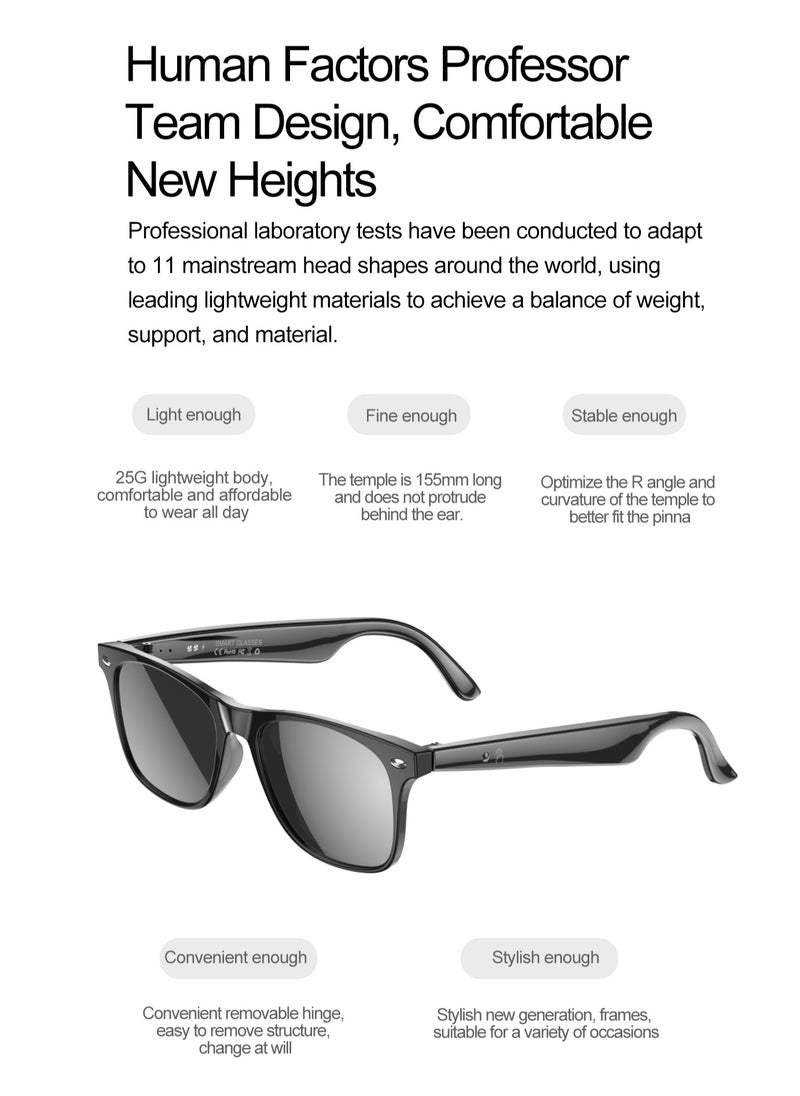 AI Smart Glasses Bluetooth Audio Translator – Real-Time Video & Voice Translation, AI Q&A, Sleep Aid, Music Control, Bluetooth Call, IP65 Waterproof, 163 Languages, 22-Hour Battery Life