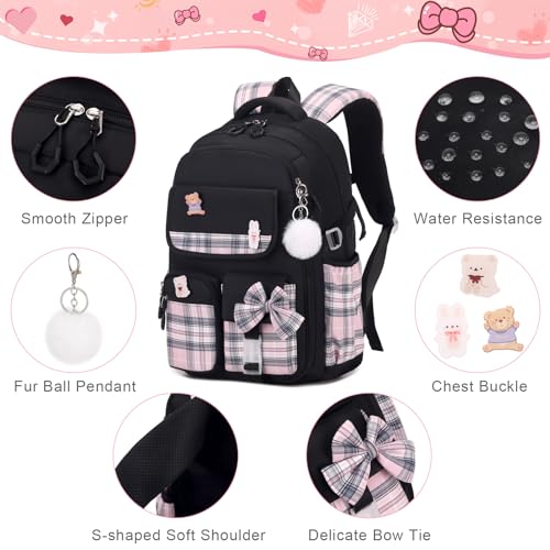 ACESAK Girls Backpack - 3PCS Backpack for Girls Cute School Backpacks for Girls Kindergarten Elementary Preschool Middle Kids School Bags with Lunch Box Pencil Case Set (Black) - Image 5