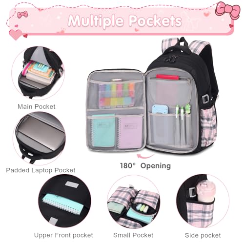 ACESAK Girls Backpack - 3PCS Backpack for Girls Cute School Backpacks for Girls Kindergarten Elementary Preschool Middle Kids School Bags with Lunch Box Pencil Case Set (Black) - Image 3