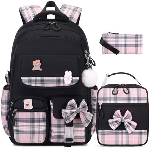 ACESAK Girls Backpack - 3PCS Backpack for Girls Cute School Backpacks for Girls Kindergarten Elementary Preschool Middle Kids School Bags with Lunch Box Pencil Case Set (Black) - Image 1