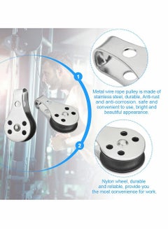 Excefore Pulley Block, 4 Pcs Single Pulley Block,Stainless Steel Pulley Wire Rope Controller Silver Pulley Block  - Image 3
