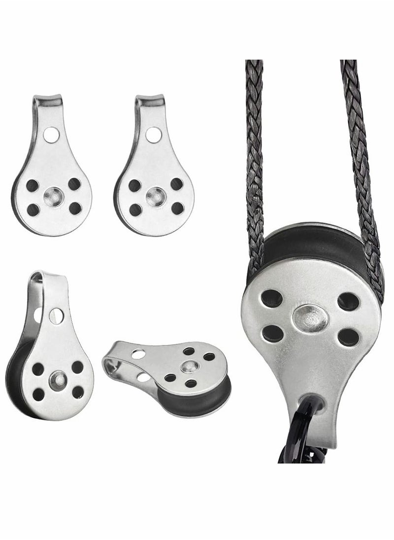 Excefore Pulley Block, 4 Pcs Single Pulley Block,Stainless Steel Pulley Wire Rope Controller Silver Pulley Block  - Image 1