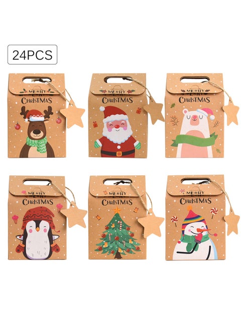 Christmas candy box, gift packaging box, snowflake kraft paper bag, holiday gift box, a package suitable for Christmas parties with 24 pieces and 6 styles inside