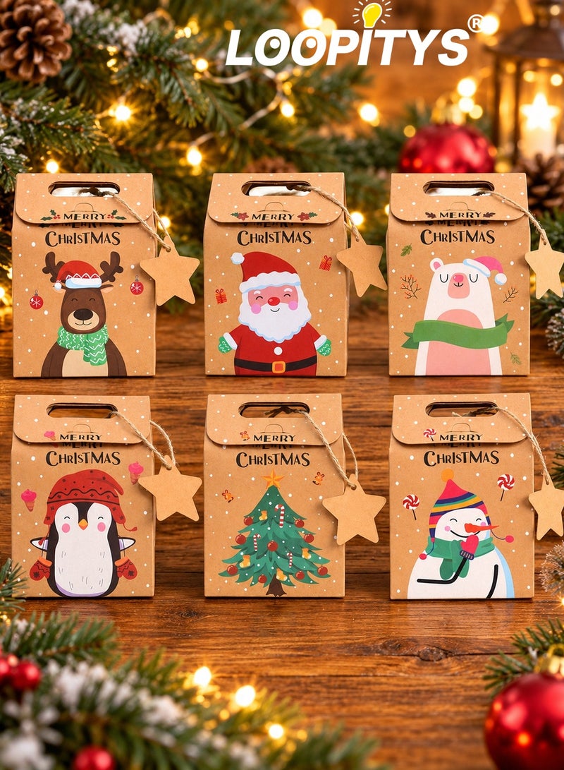 LOOPITYS Christmas candy box, gift packaging box, snowflake kraft paper bag, holiday gift box, a package suitable for Christmas parties with 24 pieces and 6 styles inside - Image 1