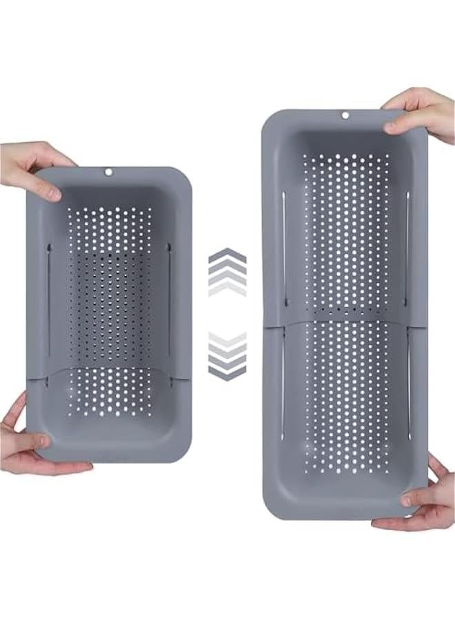 Over the Sink Colander Strainer Basket  Wash Vegetables and Fruits Drain Cooked Pasta and Dry Dishes  Extendable  New Home Kitchen Essentials 7.9W x 1419L x 2.75H)  Gray - Image 1