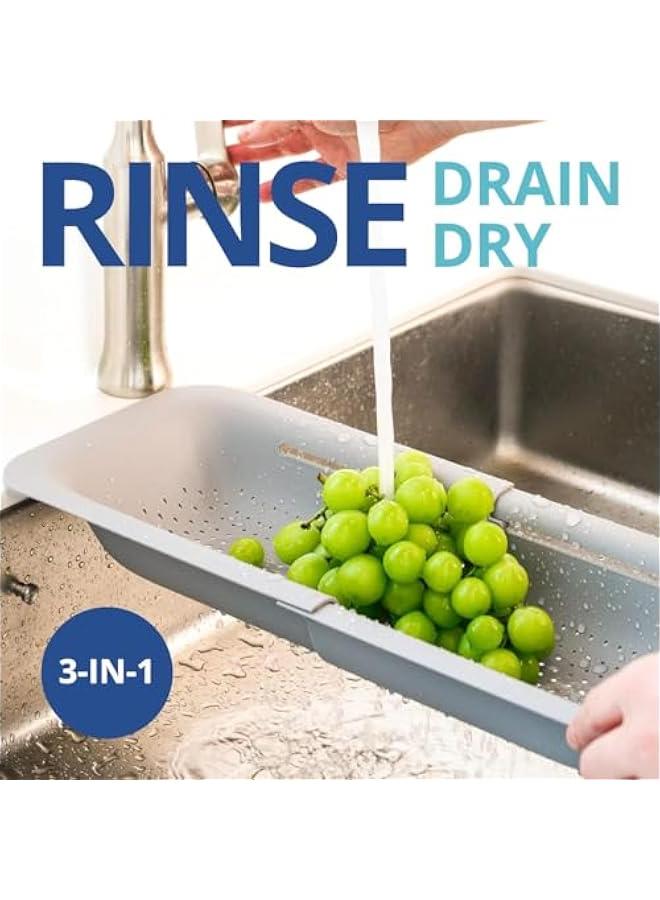 Over the Sink Colander Strainer Basket  Wash Vegetables and Fruits Drain Cooked Pasta and Dry Dishes  Extendable  New Home Kitchen Essentials 7.9W x 1419L x 2.75H)  Gray - Image 2