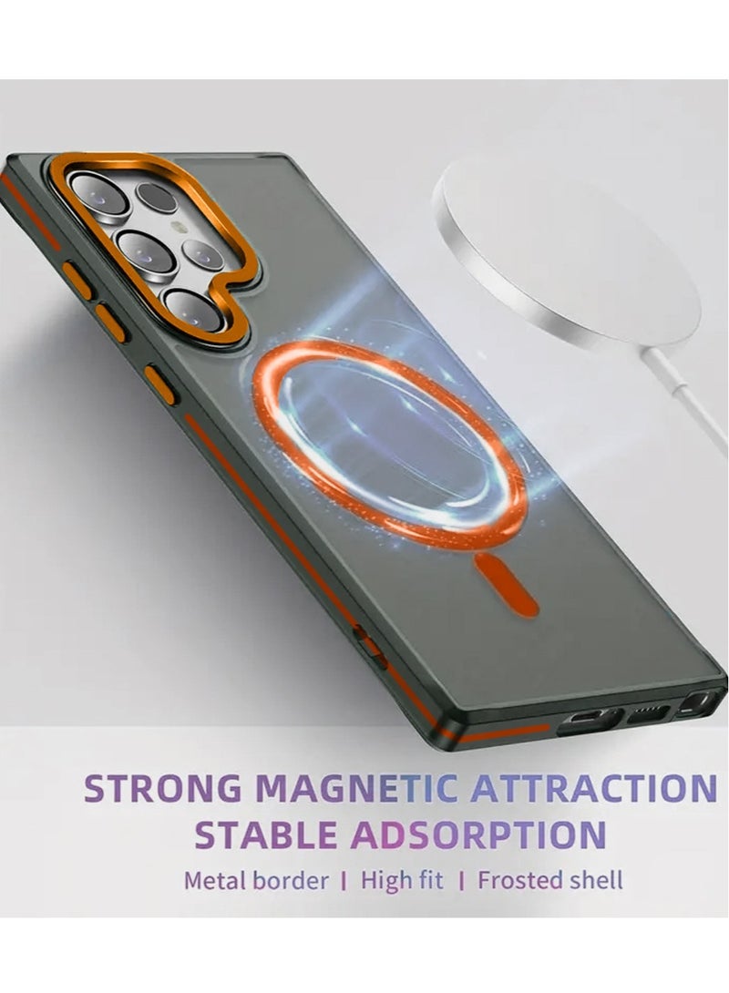 Techie جراب خلفي شفاف من ماج سيف مع واقي معدني بارز لعدسة الكاميرا لهاتف سامسونج جالكسي S24 ألترا 2024 - حماية من السقوط بدرجة عسكرية، ومضاد لبصمات الأصابع ومضاد للاصفرار - برتقالي غير لامع - Image 3