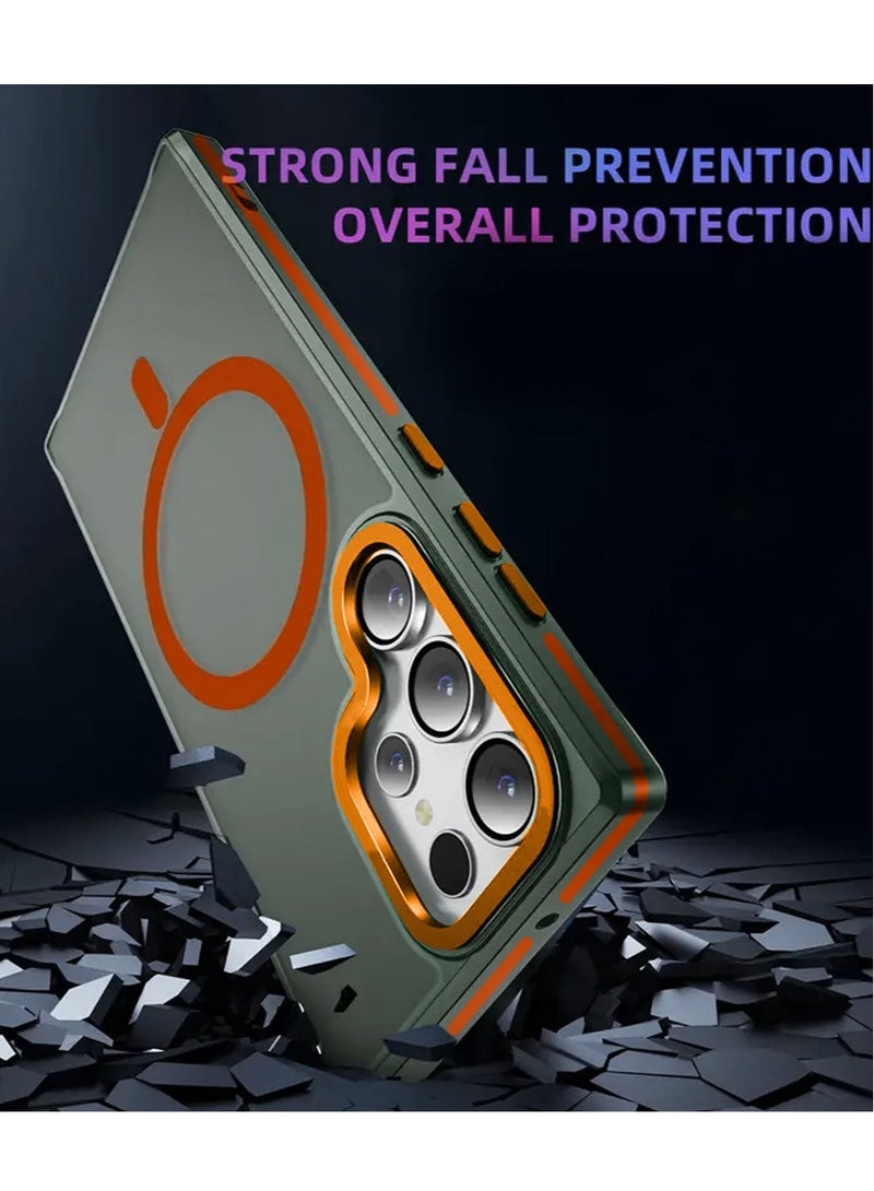 Techie جراب خلفي شفاف من ماج سيف مع واقي معدني بارز لعدسة الكاميرا لهاتف سامسونج جالكسي S24 ألترا 2024 - حماية من السقوط بدرجة عسكرية، ومضاد لبصمات الأصابع ومضاد للاصفرار - برتقالي غير لامع - Image 4